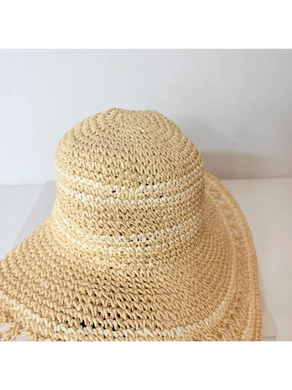 Summer Festival Sun Hat Open Weave Floppy Wide Brim Boho Beach Straw Travel